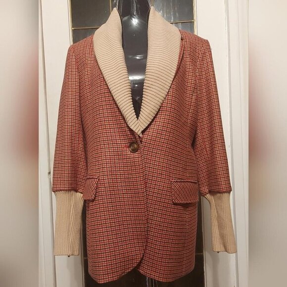 Dark Academia Blazer Plaid Wool with Rib Knit Trim Vintage Library Style - Picture 3 of 14